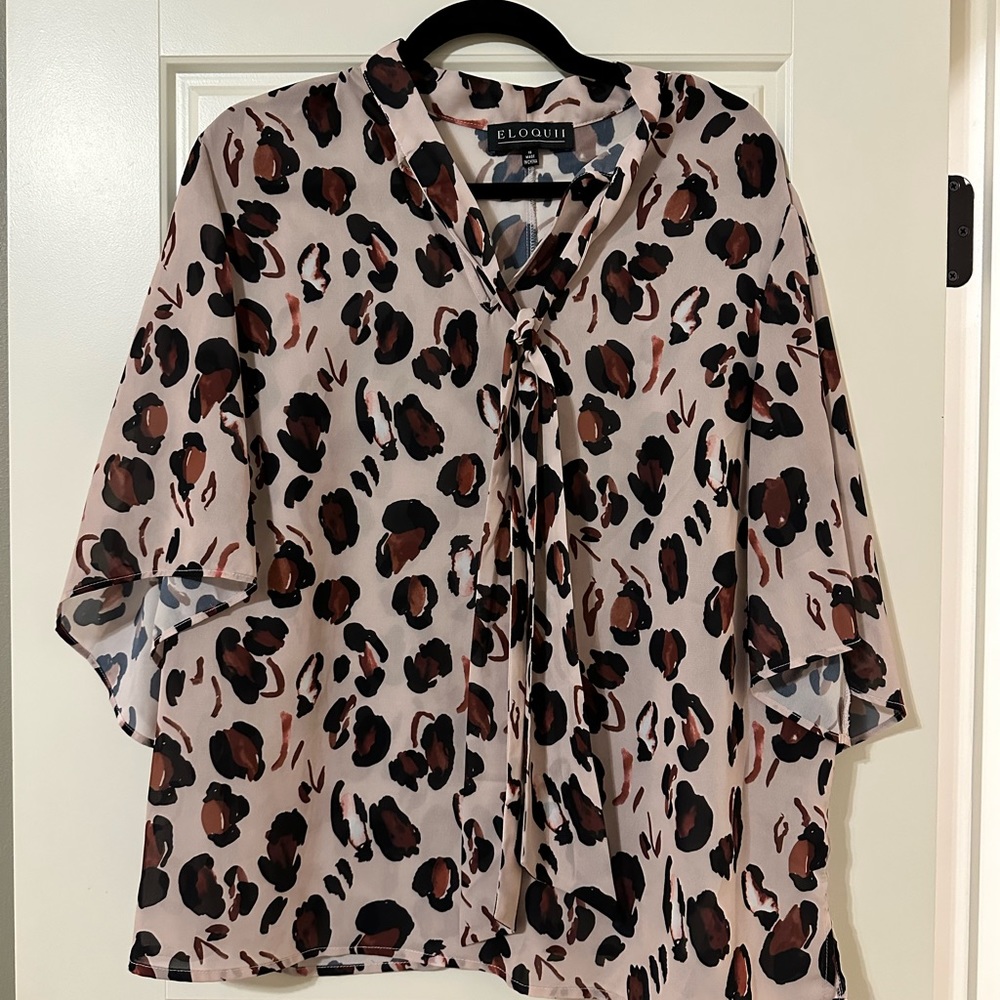 Eloquii Cheetah Print Tie Neck Blouse
